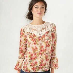 Disney x LC Lauren Conrad‎ Snow White Sheer Floral & Bird Lace Neck Top Shirt XL